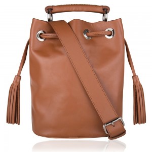 Leather-Bit Bucket Bag